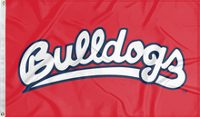 Load image into Gallery viewer, red Fresno State University 3x5 Flag with Bulldogs Logo for indoor home décor and two metal grommets
