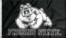 Load image into Gallery viewer, Black 3x5 Fresno State Flag with Fresno State Bulldog Logo
