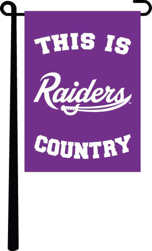 purple mount union garden flag with this is raiders country logo