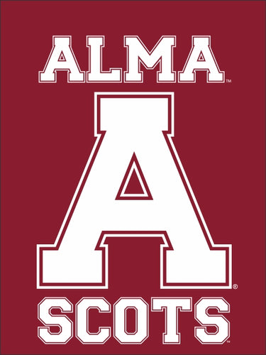 Maroon Alma College House Flag with Alma A College Scots Logo