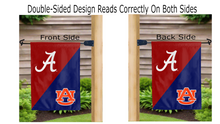 Load image into Gallery viewer, alabama auburn house divided logos reading correctly on both sides of garden flag
