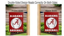 Load image into Gallery viewer, Alabama baseball logo reading correctly on both sides of garden flag
