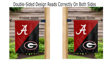 Load image into Gallery viewer, alabama georgia house divided logos reading correctly on both sides of double sided garden flag
