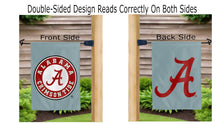Load image into Gallery viewer, alabama seal logo and alabama a logo reading correctly on front and back side of garden flag
