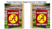 Load image into Gallery viewer, alabama softball logo reading correctly on both sides of garden flag

