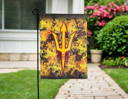 ASU Garden Flag with flames background for yard decor