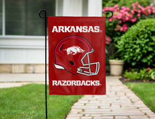 Load image into Gallery viewer, Arkansas football garden flag hung outside the driveway for yard decor
