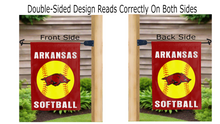 Load image into Gallery viewer, arkansas softball logo reading correctly on both sides of garden flag
