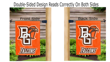 Load image into Gallery viewer, bg falcons logo reading correctly on both sides of bowling green garden flag
