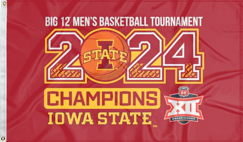 Red 3x5 foot Iowa State Big twelve men's basketball champions 2024 flag with two metal grommets for indoor home decor
