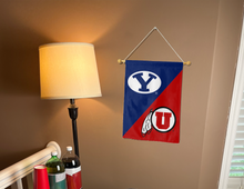 Load image into Gallery viewer, BYU Utah Utes House divided garden flag hung for college dorm decor
