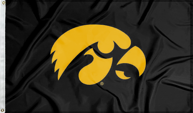 Black university of Iowa Applique flag with two metal grommets for sports decor