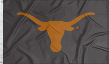 Load image into Gallery viewer, Black University of Texas Applique Flag with two metal grommets for indoor home decor
