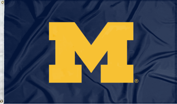 Blue University of Michigan Applique Flag for outdoor man cave decor