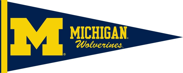 Blue University of Michigan Pennant with M Michigan Wolverines logo