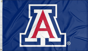 Blue 3x5 foot wide University of Arizona Flag with two metal grommets for indoor home decor