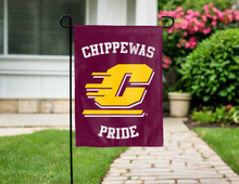 Load image into Gallery viewer, central michigan garden flag with chippewas pride logo for yard decor
