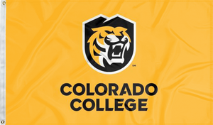 Gold 3x5 foot wide Colorado College Flag with Colorado College  logo Tiger head logo and two metal grommets