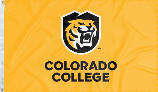 Gold 3x5 foot wide Colorado College Flag with Colorado College  logo Tiger head logo and two metal grommets