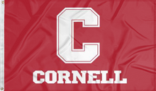 Load image into Gallery viewer, Red 3x5 foot wide Cornell University Flag with white C Cornell logos and two metal grommets
