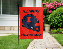 Load image into Gallery viewer, double sided garden flag with illinois fighting illini football logo for yard decor
