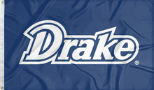 Load image into Gallery viewer, Blue 3x5 foot wide Drake University Flag with Drake Logo and two metal grommets
