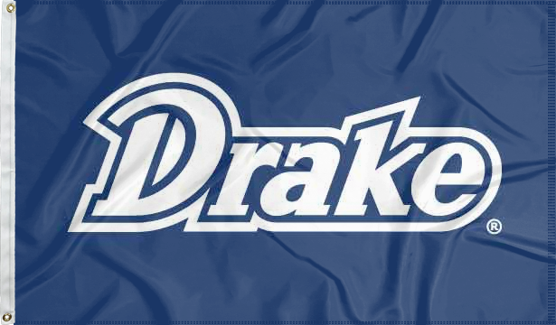 Blue 3x5 foot wide Drake University Flag with Drake Logo and two metal grommets