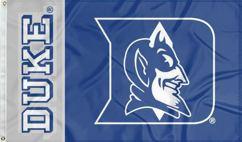 3x5 foot wide Blue and Gray 2 Panel Duke University Flag with Duke Logo Blue Devils Logo and two metal grommets