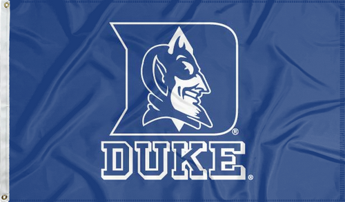 Blue 3x5 foot wide Duke University Flag with Duke Logo Blue Devils Logo and two metal grommets