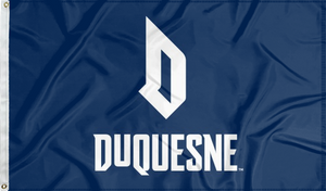 Blue 3x5 foot wide Duquesne University Flag with D Duquesne logo and two metal grommets