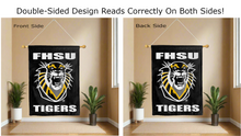 Load image into Gallery viewer, fhsu tigers logo reading correctly on both sides of fort hays state house flag

