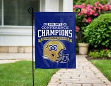 Load image into Gallery viewer, Blue Montana State BIG SKY Conference Football Champions 2025 Garden Flag hung outside for yard decor
