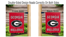 Load image into Gallery viewer, Georgia Bulldogs logo reading correctly on both sides of garden flag
