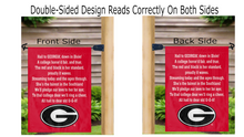 Load image into Gallery viewer, Georgia fight song logo reading correctly on both sides of garden flag
