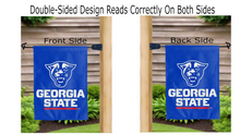 Load image into Gallery viewer, georgia state university logo reading correctly on both sides of garden flag
