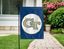 Load image into Gallery viewer, blue georgia tech baseball garden flag hung outside for yard decor
