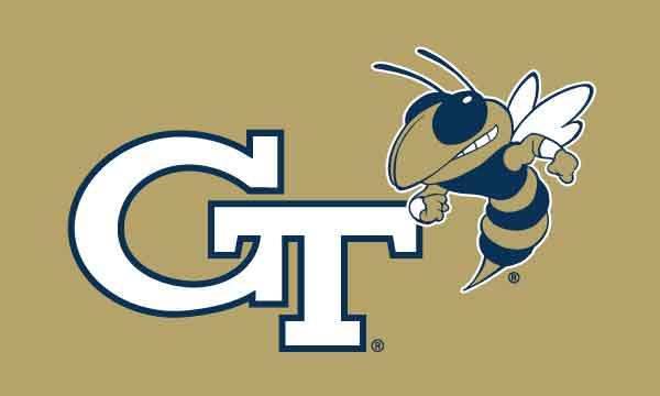 Gold 3 by 5 foot wide Georgia Tech Flag with GT & Yellow Jacket