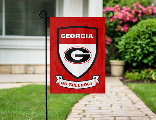 Go Georgia Bulldogs Garden Flag with shield logo for yard decor