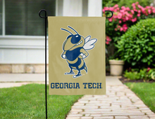 Load image into Gallery viewer, gold georgia tech university garden flag hung outside for yard decor

