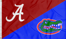 Load image into Gallery viewer, Red and Blue Alabama Florida House Divided Flag with two metal grommets for sports decor
