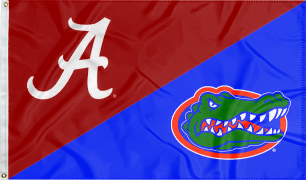 Red and Blue Alabama Florida House Divided Flag with two metal grommets for sports decor