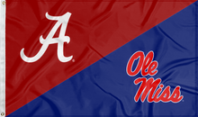 Load image into Gallery viewer, red and blue Alabama Ole Miss house divided flag
