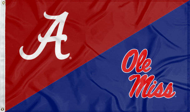 red and blue Alabama Ole Miss house divided flag