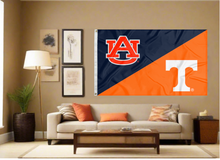 Load image into Gallery viewer, blue and orange house divided Auburn Tennessee Game flag covering living room wall
