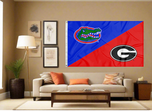 blue and red house divided Florida Georgia Game Flag covering living room wall