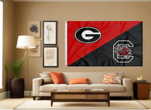 Load image into Gallery viewer, red and black Georgia South Carolina house divided flag covering living room wall
