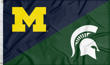 Load image into Gallery viewer, blue and green Michigan MSU House divided with Spartan Helmet Logo
