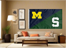 Load image into Gallery viewer, blue and green Michigan MSU House divided with S Logo covering living room wall
