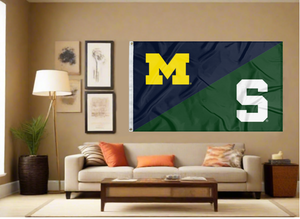 blue and green Michigan MSU House divided with S Logo covering living room wall