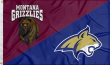 Load image into Gallery viewer, maroon and blue house divided Montana Montana State Game Flag
